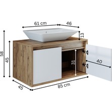 Banos Banyo Roomart Ld7 Ayaksız 2 Kapaklı Lavabolu Ahşap-Mat Beyaz Mdf 85 cm Banyo Dolabı