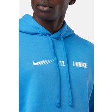 Nike Sportswear Erkek Mavi Kapüşonlu Sweatshirt- Geniş Kesim