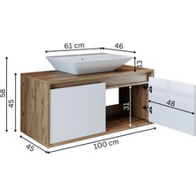 Banos Banyo Roomart Ld7 Ayaksız 2 Kapaklı Lavabolu Ahşap-Mat Beyaz Mdf 100 cm Banyo Dolabı