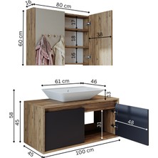 Banos Banyo Roomart Tm7.2 Lavabolu Ahşap-Antrasit Mdf 100 cm Banyo Dolabı + Aynalı Banyo Üst Dolabı BANOS1709