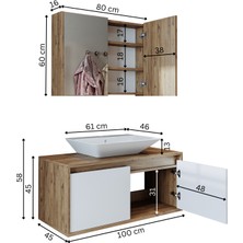 Banos Banyo Roomart Tm7.2 Ayaksız 2 Kapaklı Lavabolu Ahşap-Mat Beyaz Mdf 100 cm Banyo Dolabı + Aynalı Banyo Üst Dolabı