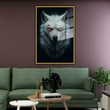 Gaagart Metal Çerçeveli Temperli Cam Tablo Kırmızı Gözlü Kurt Portresi