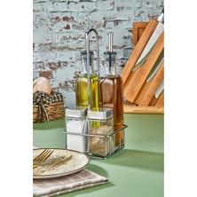 Cooker Standlı 5 Parça Cam Sosluk Yağdanlık,baharatlık Seti