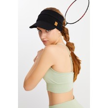 Butikgiz Kadın Siyah Uv Korumalı Katlanabilir Üstü Açık Yumuşak Siperli %100 Pamuklu Penye Tenis Vizör Şapka