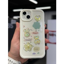 SPHONE iPhone 14 Kılıf 3D Kabartma Emoji Çıkartma Ayıcık Çiçek Kurdele Happy Good Luck Funny Heart Toys