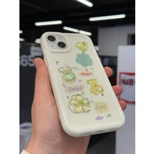 SPHONE iPhone 14 Kılıf 3D Kabartma Emoji Çıkartma Ayıcık Çiçek Kurdele Happy Good Luck Funny Heart Toys