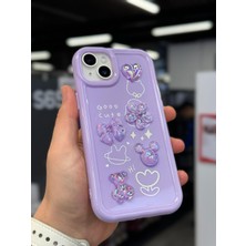 SPHONE iPhone 14 Plus Kılıf 3D Kabartma Emoji Çıkartma Ayıcık Çiçek Kurdele Happy Good Luck Funny Heart