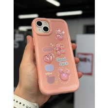 SPHONE iPhone 15 Kılıf 3D Kabartma Emoji Çıkartma Ayıcık Çiçek Kurdele Happy Good Luck Funny Heart Toys