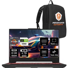 ASUS Tuf Gaming A15 Amd Ryzen 7 7735HS 8gb 4tb SSD RTX4050/6GB 144HZ 15.6" Fhd Fdos Taşınabilir Bilgisayar LP051 & Per4 Çanta LP051P305