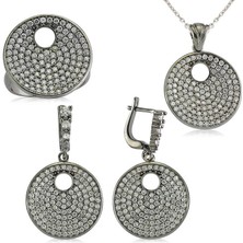 Gümüş Zirkon Taşlı Yuvarlak Bayan Set