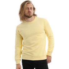 Polo State Erkek 3 İplik Pamuklu Regular Fit Basic Bisiklet Yaka Sarı Sweatshirt
