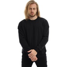 Polo State Erkek 3 İplik Pamuklu İçi Polarlı Regular Fit Basic Bisklet Yaka Siyah Sweatshirt