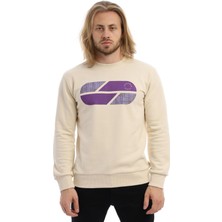 Polo State Erkek 3 İplik Pamuklu Baskılı Regular Fit Basic Bisiklet Yaka Ekru Sweatshirt