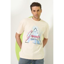 Polo State Erkek Baskılı Oversize T-Shirt Ekru