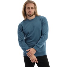 Polo State Erkek 3 İplik Pamuklu Regular Fit Basic Bisiklet Yaka Mavi Sweatshirt