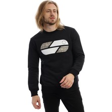 Polo State Erkek 3 İplik Pamuklu Baskılı Regular Fit Basic Bisiklet Yaka Siyah Sweatshirt