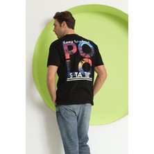 Polo State Erkek Polo Baskılı Oversize T-Shirt Siyah