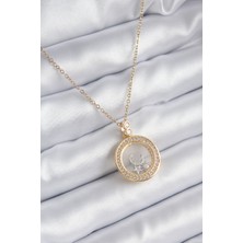 Callerrons Accessories  316L Çelik Gold Renk Zirkon Taş Detay Ay Yıldız Fanus Model Kadın Kolye