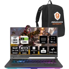 Asus Rog Strix G18 Intel Core I9 13980HX 24GB 256GB SSD RTX4080/12GB 240HZ 18" Qhd+ W11P Taşınabilir Bilgisayar N6002 & Per4 Çanta N6002P391