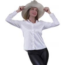 Exve Exclusive Beyaz Hafif Dökümlü Sırtı Körüklü Saten Dokuma Kadın Gömlek