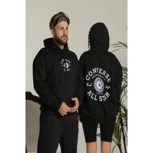 Giyim Center Erkek Sırt Baskılı Oversize Üç Iplik Kapüşonlu Hoodie Sweatshirt - Siyah