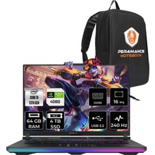 Asus Rog Strix 16 Intel Core I9 13980HX 64GB 4tb SSD RTX4080/12GB 240HZ 16" Qhd+ Fdos Taşınabilir Bilgisayar NM032 & Per4 Çanta NM032P335