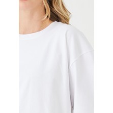 Maygiy Salaş Sweatshirt Yumuşak Dokulu Düz Beyaz