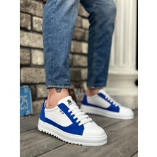 BA0323 BOA Kalın Tırtık Yüksek Taban Beyaz Mavi Bağcıklı Spor Erkek Ayakkabı