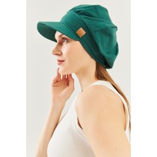 Butikgiz Koyu Yeşil Kadın 4 Mevsim Pamuklu, Ultra Yumuşak Hafif, Terletmez, Tarz, Trend Kasket Vizyerli Penye Şapka