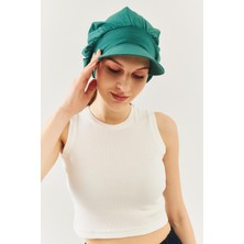 Butikgiz Koyu Yeşil Kadın 4 Mevsim Pamuklu, Ultra Yumuşak Hafif, Terletmez, Tarz, Trend Kasket Vizyerli Penye Şapka