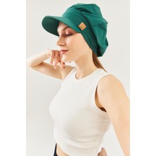 Butikgiz Koyu Yeşil Kadın 4 Mevsim Pamuklu, Ultra Yumuşak Hafif, Terletmez, Tarz, Trend Kasket Vizyerli Penye Şapka