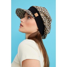 Butikgiz Leopar Kadın 4 Mevsim Pamuklu, Ultra Yumuşak Hafif, Terletmez, Tarz, Trend Kasket Vizyerli Penye Şapka
