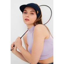 Butikgiz Kadın Lacivert Uv Korumalı Katlanır Üstü Açık Yumuşak Siperli %100 Pamuklu Penye Tenis Vizör Şapka