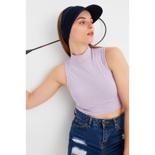 Butikgiz Kadın Lacivert Uv Korumalı Katlanır Üstü Açık Yumuşak Siperli %100 Pamuklu Penye Tenis Vizör Şapka