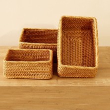 Naturel Home Bohem Saklama Kutusu 3'lü Set, Sepet, Peçetelik Iskandinav, Modern, Rattan