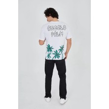Tarz Yeri Erkek Baskılı Bisiklet Yaka T-Shirt - Beyaz
