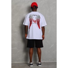 Tarz Yeri Oversize Baskılı Bisiklet Yaka T-Shirt - Beyaz -