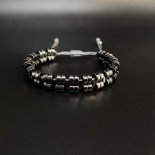 Yıldız Doğal Taş Çift Sıra Hematit Ayarlanabilir Ölçü Unisex Siyah Doğal Taş Bileklik