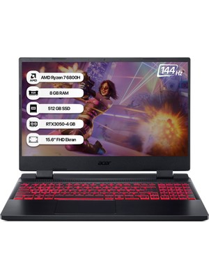 Acer Nitro 5 AN515-46 Amd Ryzen 7 6800H 8gb 512GB SSD RTX3050 Freedos 15.6" Fhd 144 Hz Taşınabilir Bilgisayar NH.QGXEY.002