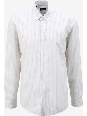 Fabrika Comfort Regular Fit Düğmeli Yaka Çizgili Bej Erkek Gömlek FC4SM-GML 0287