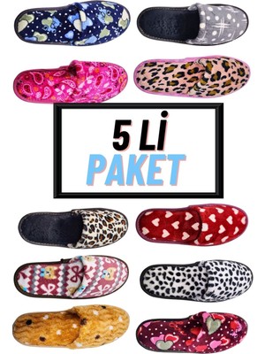 İmershoes Kadın 5 Li Karışık Önü Kapalı Yıkanabilir Puf Dikişli Içi Süngerli Kışlık Çeyiz Bohça Misafir Ev Terliği 253