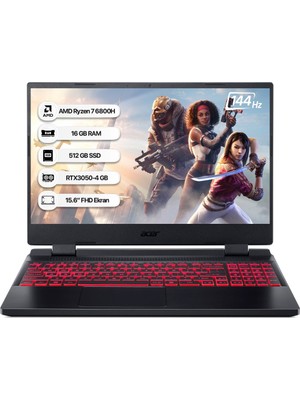 Acer Nitro 5 AN515-46 Amd Ryzen 7 6800H 16gb 512GB SSD RTX3050 Freedos 15.6" Fhd 144 Hz Taşınabilir Bilgisayar NH.QGXEY.002-16