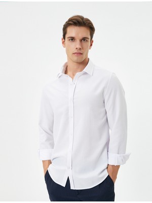 Koton Slim Fit Gömlek Yarım Italyan Yaka Uzun Kollu