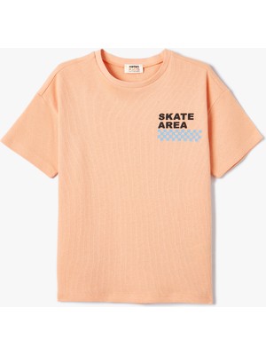 Koton Tişört Kısa Kollu Kaykay Baskılı Bisiklet Yaka Dokulu Pamuklu