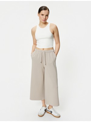 Koton Culotte Pantolon Beli Bağcıklı Crop Bol Paça Cepli Modal Karışımlı