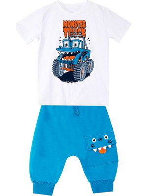 Denokids Monster Truck Erkek Çocuk T-Shirt Kapri Şort Takım