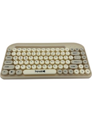 Saywin Bluetooth Klavye Renkli Retro Kablosuz Klavye Daktilo Görünümlü Tuş Tasarımı Şık ve Kullanışlı Telefon Koyma Gözü Pilli Türkçe Q Klavye Sw-05