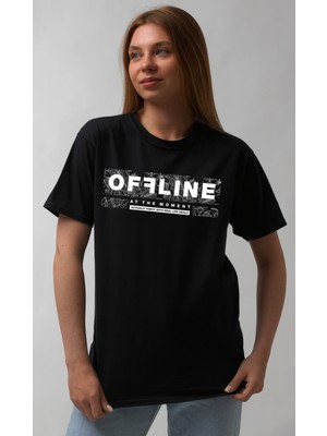 Bu Tshirt Offlıne' Temalı Ön Yüz Baskılı Street Wear Style Oversize Tişört