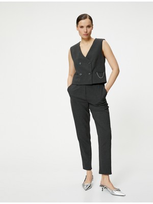 Koton Klasik Kumaş Pantolon Cep Detaylı Dar Paça Yüksek Bel