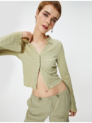 Koton Uzun Çan Kol Gömlek Dokulu Slim Fit
